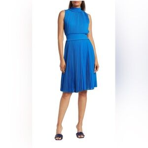NANETTE LEPORE NWT Cobalt Blue Solid Pleated Mock Neck Dress 10